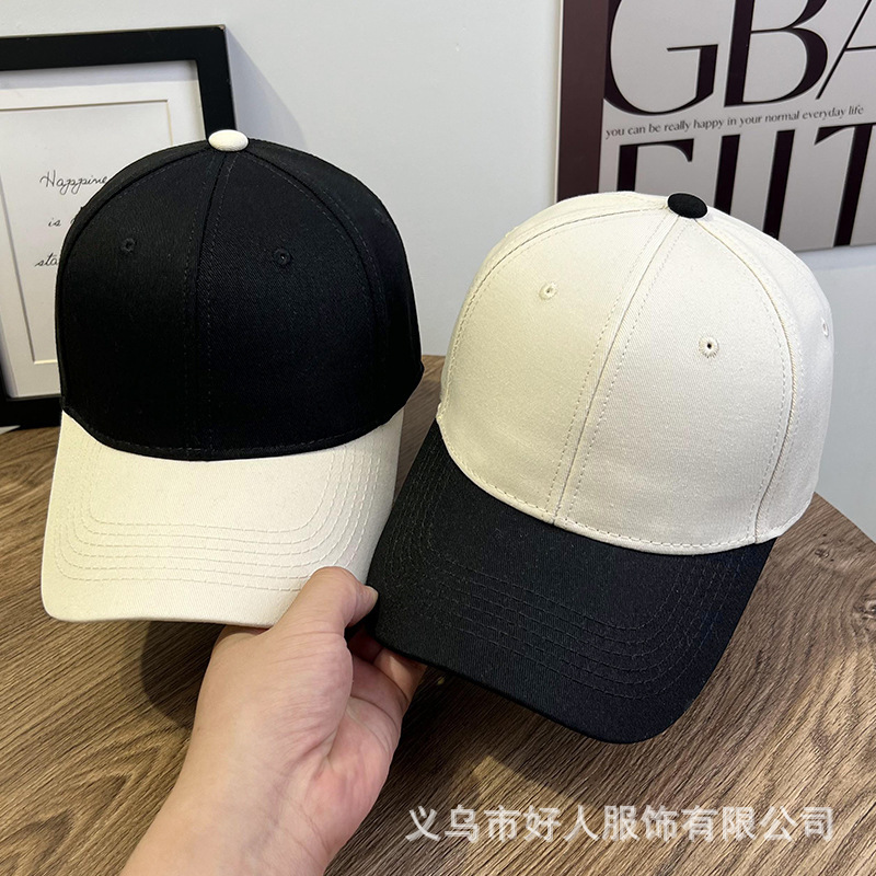 新款双拼撞色鸭舌帽女韩版休闲百搭遮阳鸭舌帽夏季户外防晒帽子男
