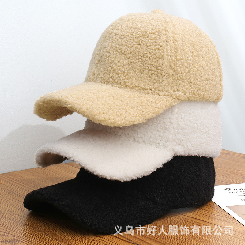 秋冬新款纯色百搭羊羔绒棒球帽女韩版简约冬季厚款保暖鸭舌帽子男