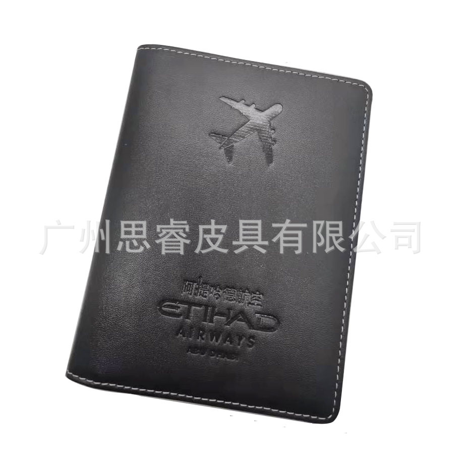 Real leather passport and creative flight document package for RFID magnetic fund