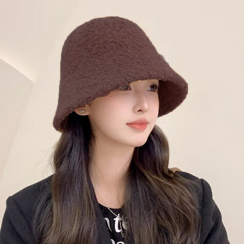 韩版新款纯色羊绒混纺保暖水桶帽女日系秋冬百搭显脸小渔夫帽盆帽