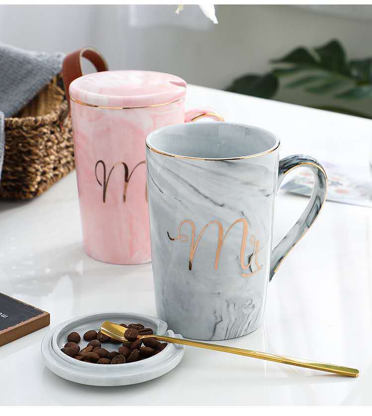 新品陶瓷杯禮盒套裝大理石紋馬克杯印LOGO廣告杯公司年會禮品批發