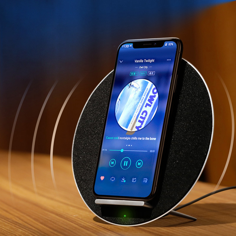 Giá đỡ máy tính để bàn không dây qi âm thanh nổi bluetooth cố định bằng kim loại có dây đôi