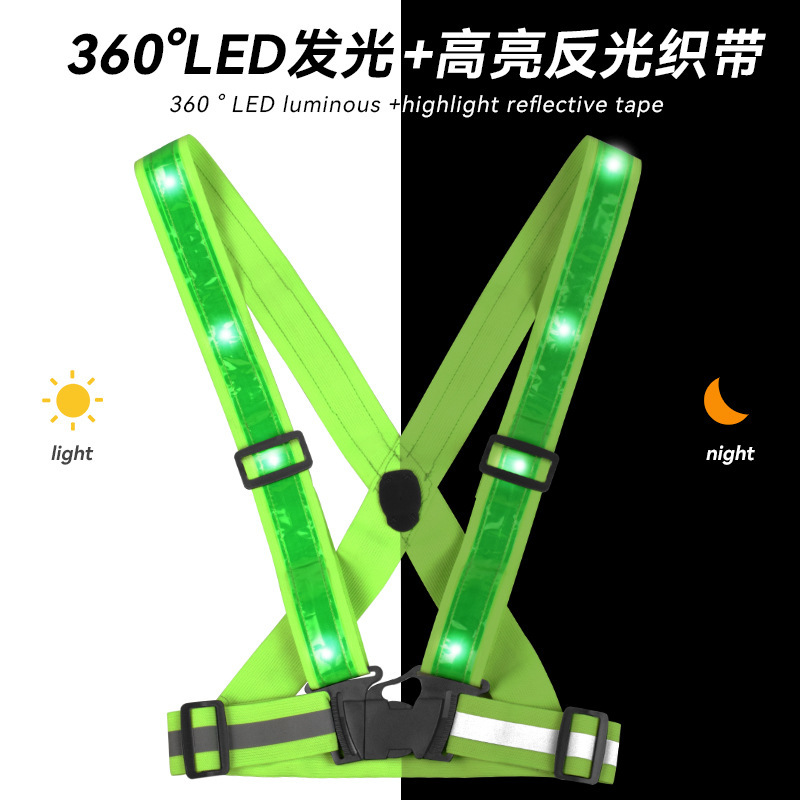Áo vest bóng đèn LED, dây lưng phản xạ cao, đèn flash nhẹ, USB.