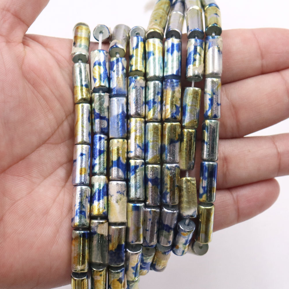 Blue gold plating brush beads 6x15mm round-barrelled glass DIY accessories are available for more than one payment.