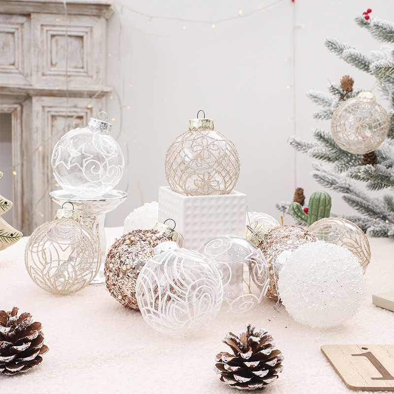 Cross-border, Christmas decorations, 8cm/6pcs, transparent Christmas box, Christmas tree hanging.