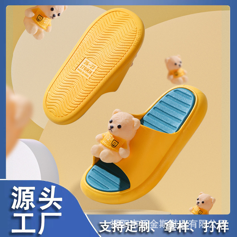 Xử lý đôi dép của trẻ em tùy chỉnh, kéo gấu vào mùa hè, các bé trai và bé gái với lông cừu mềm