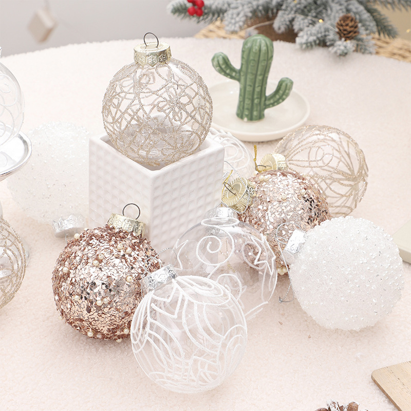 Cross-border, Christmas decorations, 8cm/6pcs, transparent Christmas box, Christmas tree hanging.