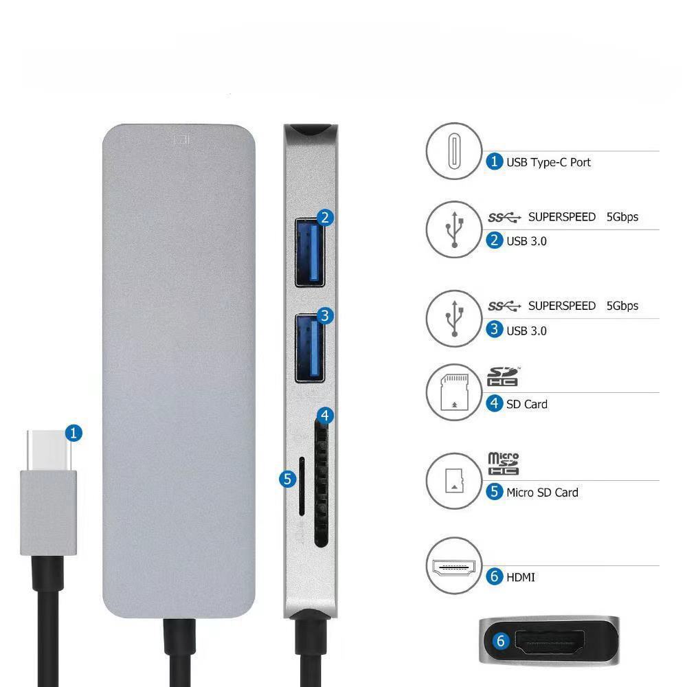 TYPE-C to HDMI+TF/SD+2USB.3.0.