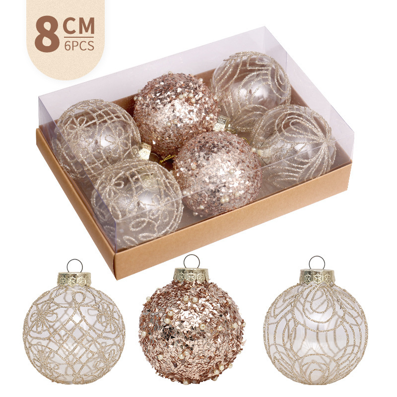 Cross-border, Christmas decorations, 8cm/6pcs, transparent Christmas box, Christmas tree hanging.