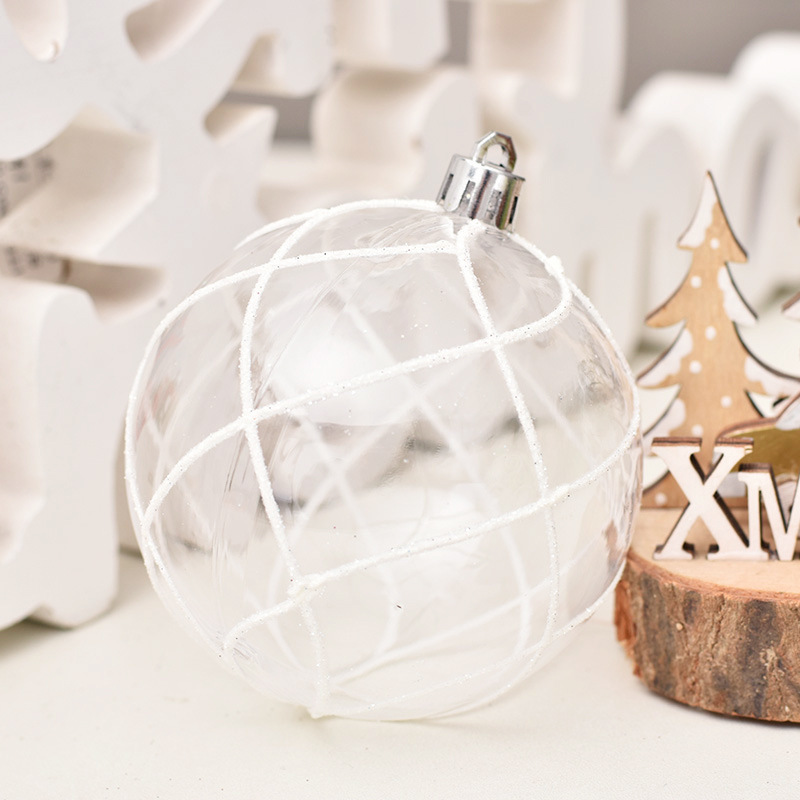 Christmas decorations, 8cm/18pcs, white-coloured PET ball, Christmas ball, Christmas tree hanging.