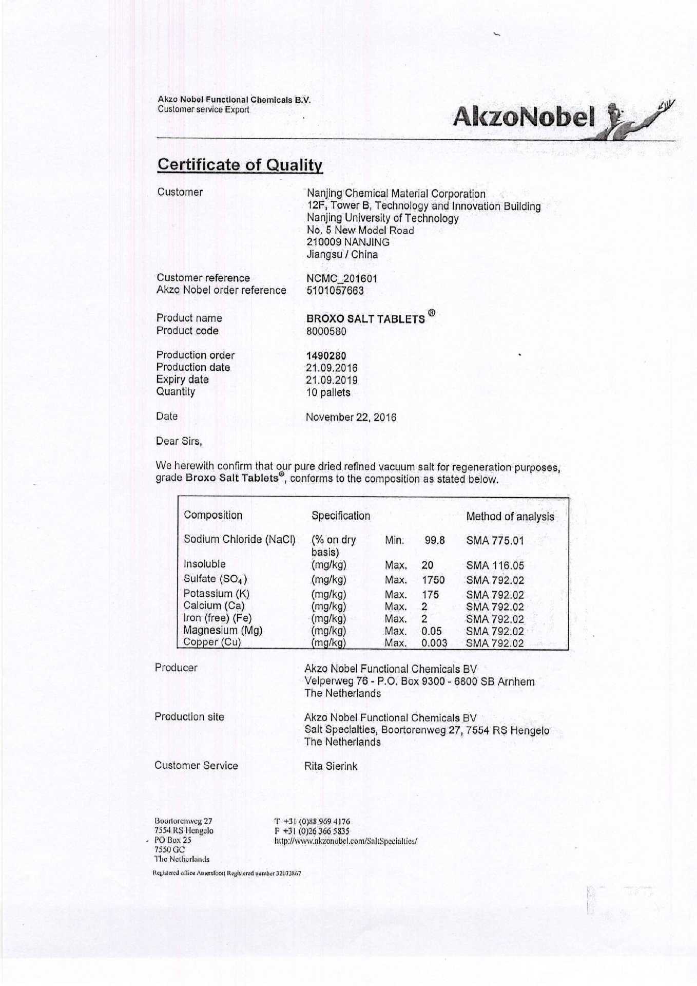 네덜란드에서 수입 된 부드러운 물 소금, 25kg 포장, 99.8 % 염화 나트륨