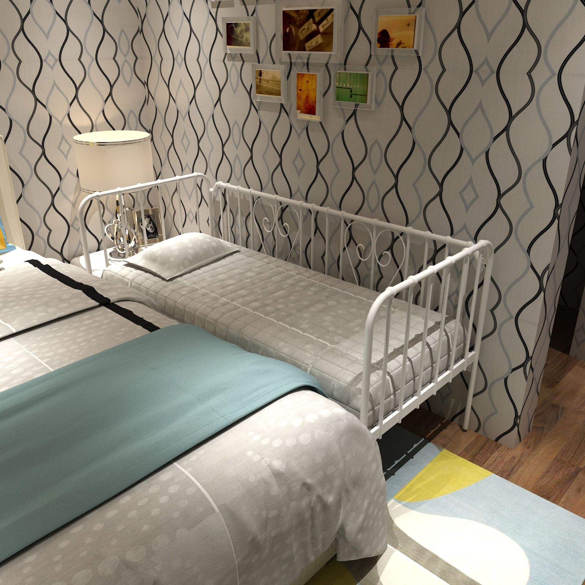 Customized: Iron-coated children's bed, widening the small bed, sofa-bed girls by the big bed.