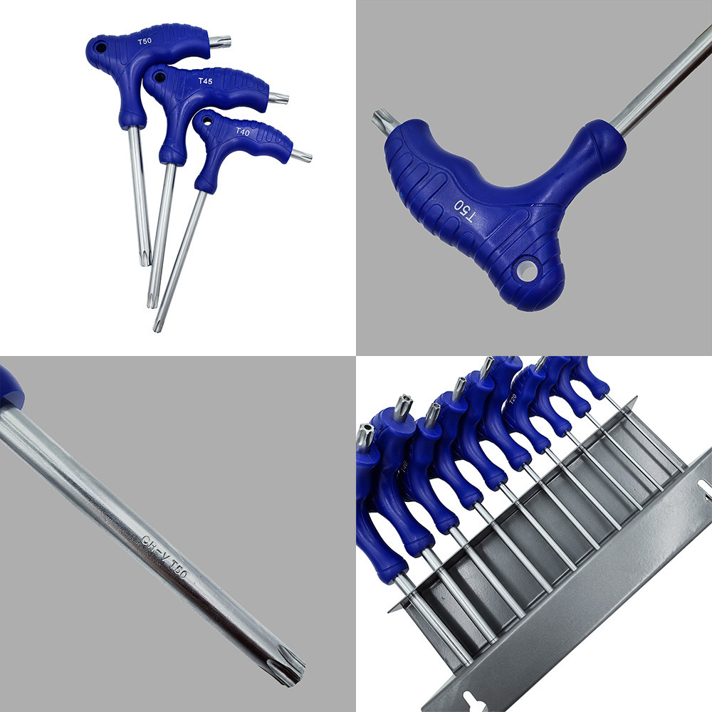 New set of 10, single-coloured crutches, type L, plum star-holed wrench T9-T50.