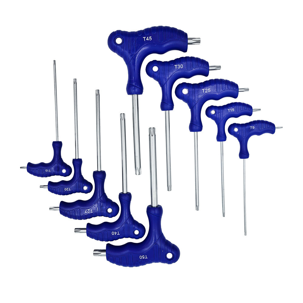 New set of 10, single-coloured crutches, type L, plum star-holed wrench T9-T50.