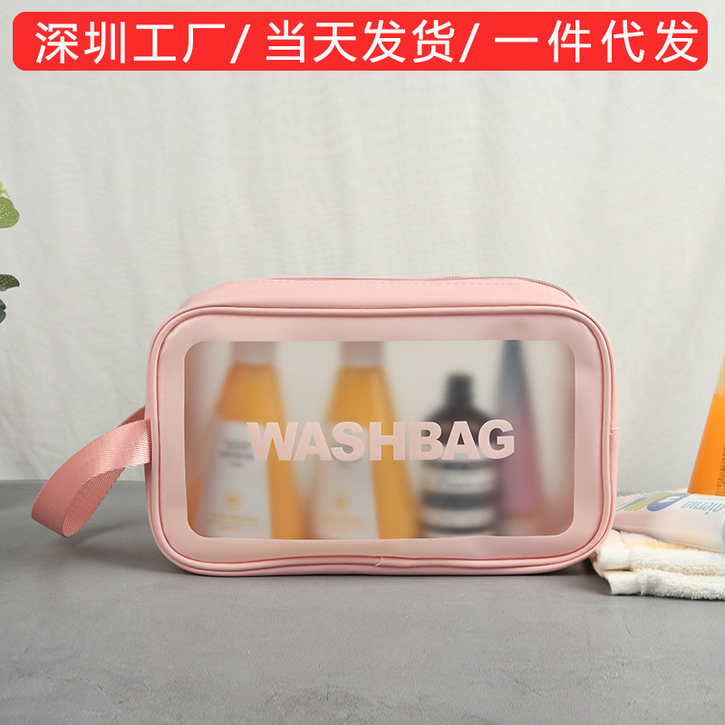 2022 new hand-held make-up bag insphoon PU-skin-cleaning bag with a portable large capacity for transparent travel