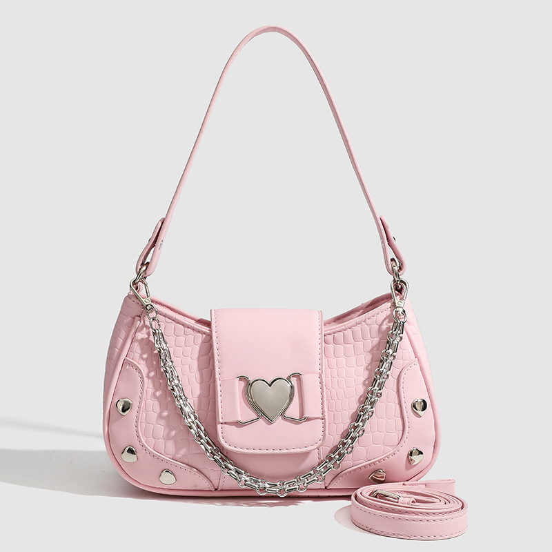 Small crowd bags, female 2024, new heart-shaped accessories in the fall, one-shoulder slash across the pack with long shoulder belts.