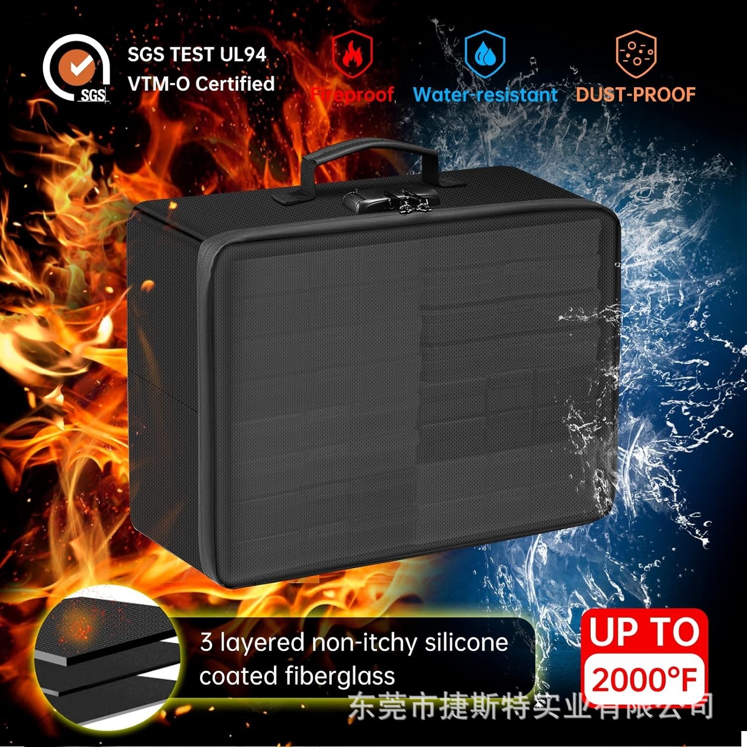 Cross-border storage container for fireproof photographs with locks to fold portable belt-resistant zipper photos