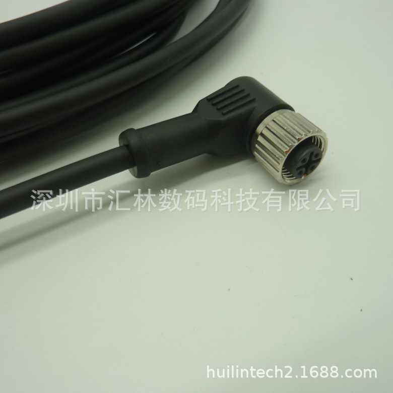 M12 5P弯头带线5米PUR线材注塑成型连接器 M12 5芯防水线缆接头