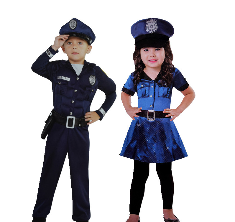Quần áo, trang phục Halloween, trang phục truyện tranh, diễn xuất cho trẻ em cảnh sát.