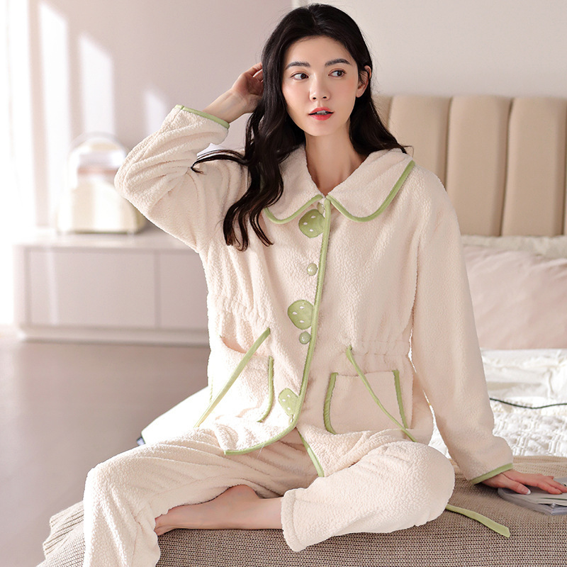 Đồ ngủ mùa đông của quý cô mới, được bọc bằng nhung, có thể mặc hai đôi quần áo làm nóng ở nhà.