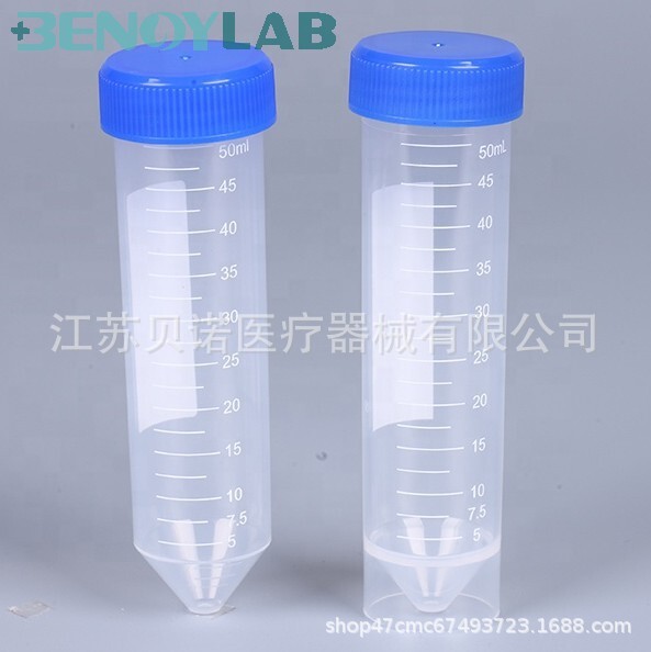 Plastic centrifugal tube 15 ml/50 ml base, tipping point, flat floor, stand-alone, printed scale.