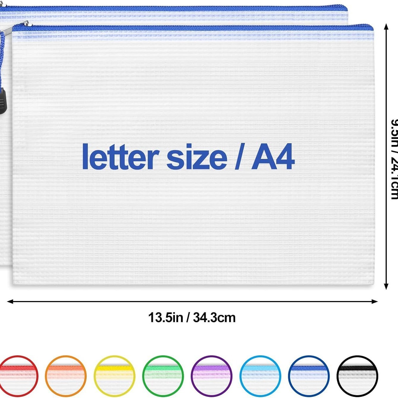 An eye zipper bag for storage of a letterpaper-sized A4-sized office supplies file bag