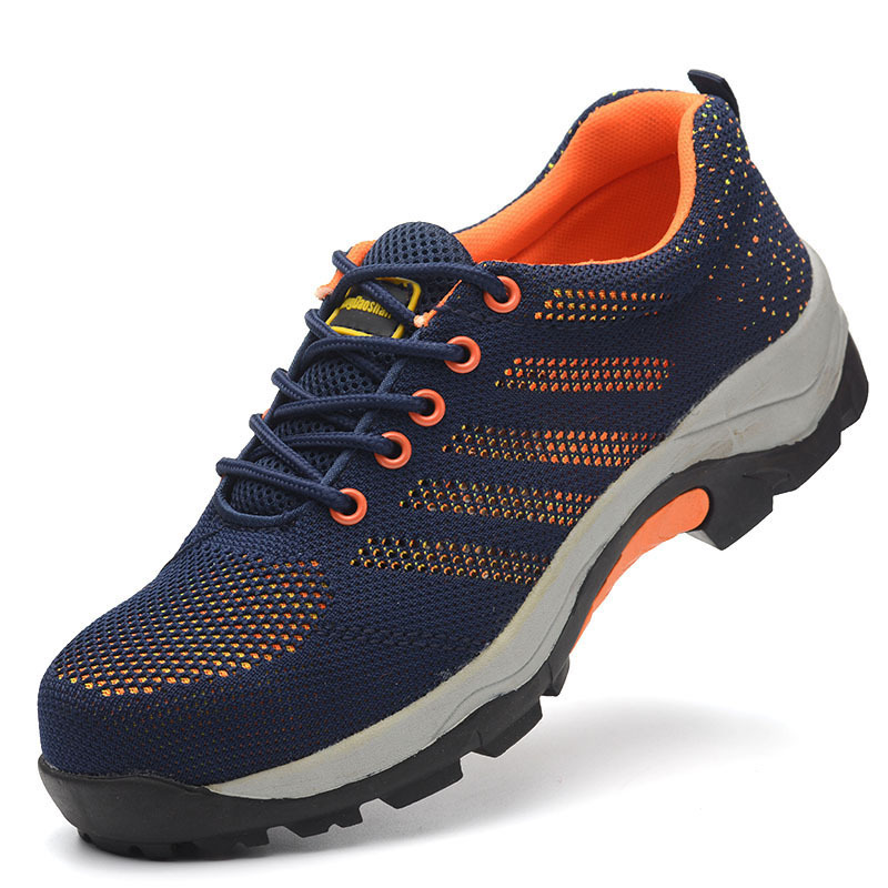 Men and women, summer air-weaving safety shoes, sliding steel bags, stabbing through work shoes.