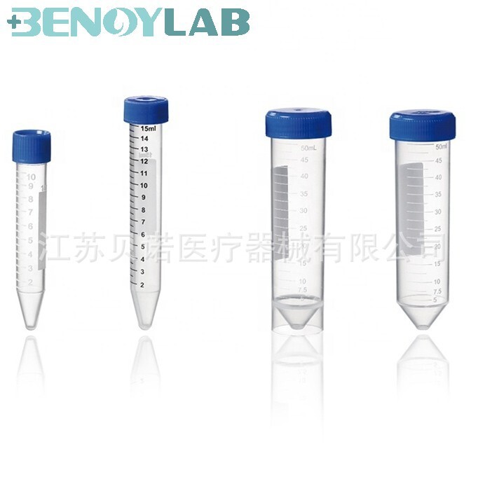 Plastic centrifugal tube 15 ml/50 ml base, tipping point, flat floor, stand-alone, printed scale.