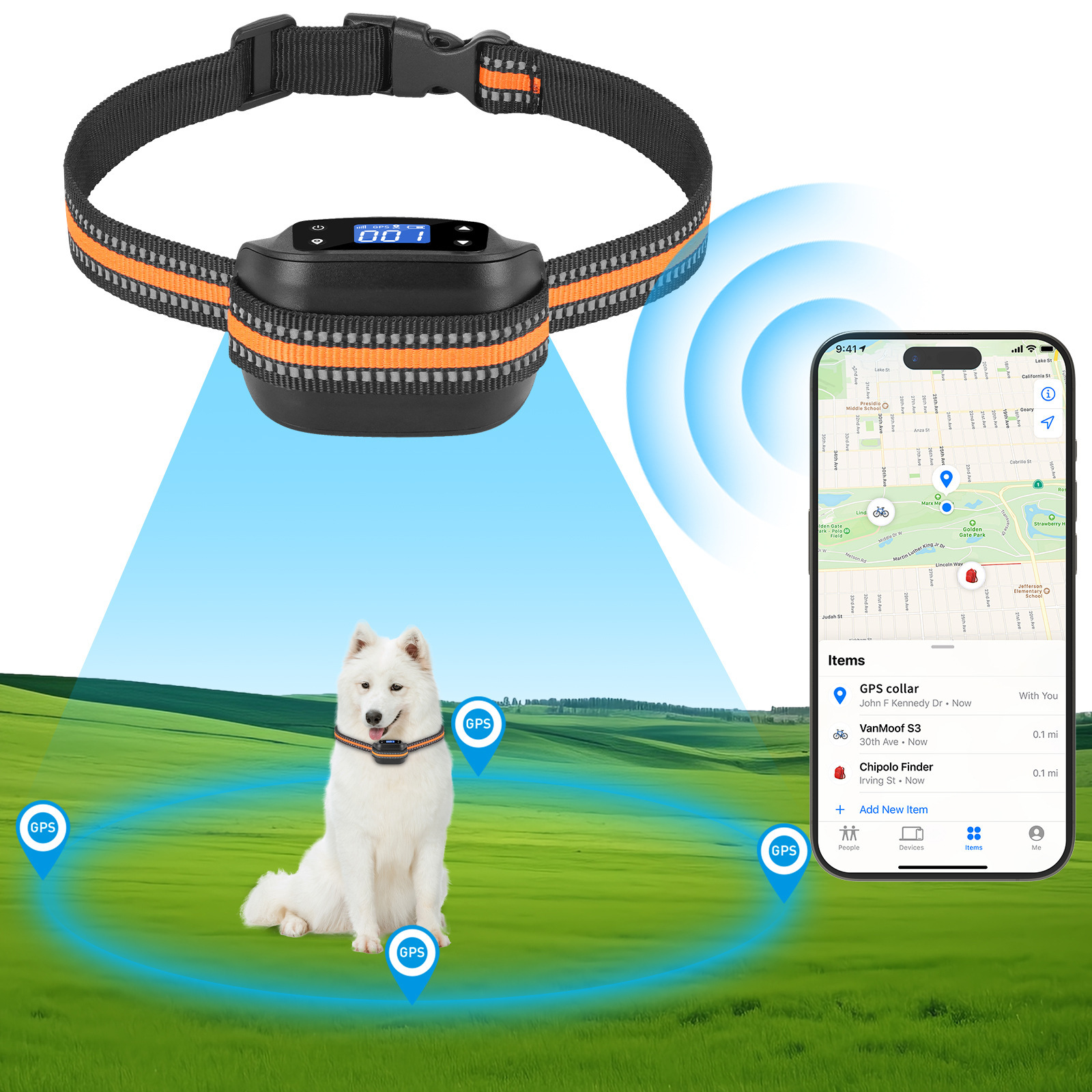 Hàng rào điện tử cho thú cưng định vị GPS tìm vị trí Bluetooth khi chức năng tìm kiếm GPS