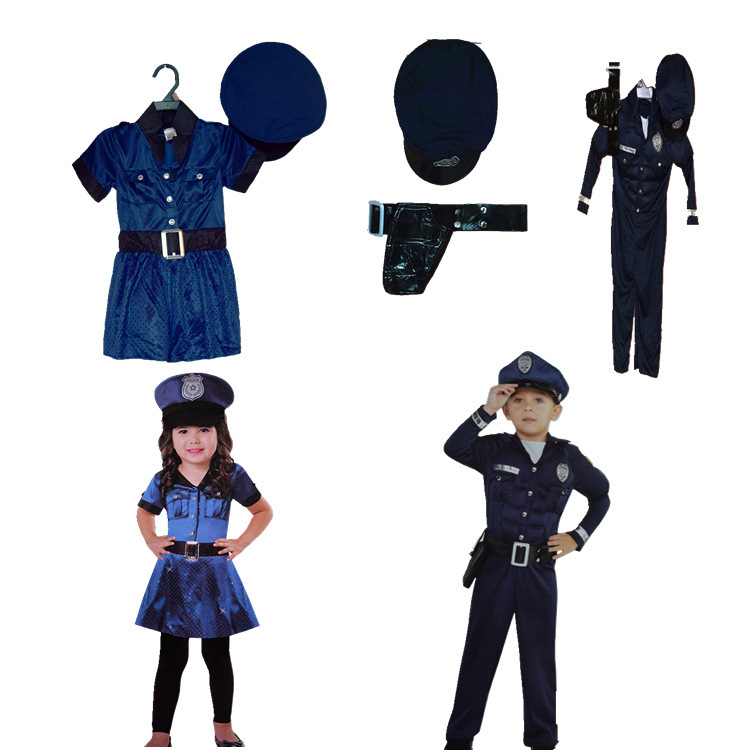 Quần áo, trang phục Halloween, trang phục truyện tranh, diễn xuất cho trẻ em cảnh sát.