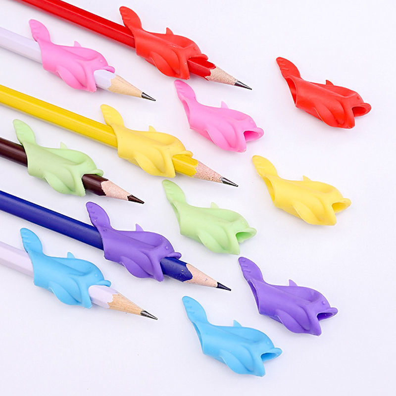 Cartoon Soft Silicon Dolphin children writing pen shaker children's pencil and pen corrector