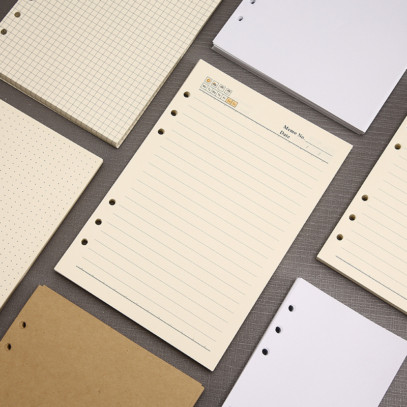 A cross-line section for the A4A5A6A7B5 cardboard core book of six-holed notebooks for the inside page