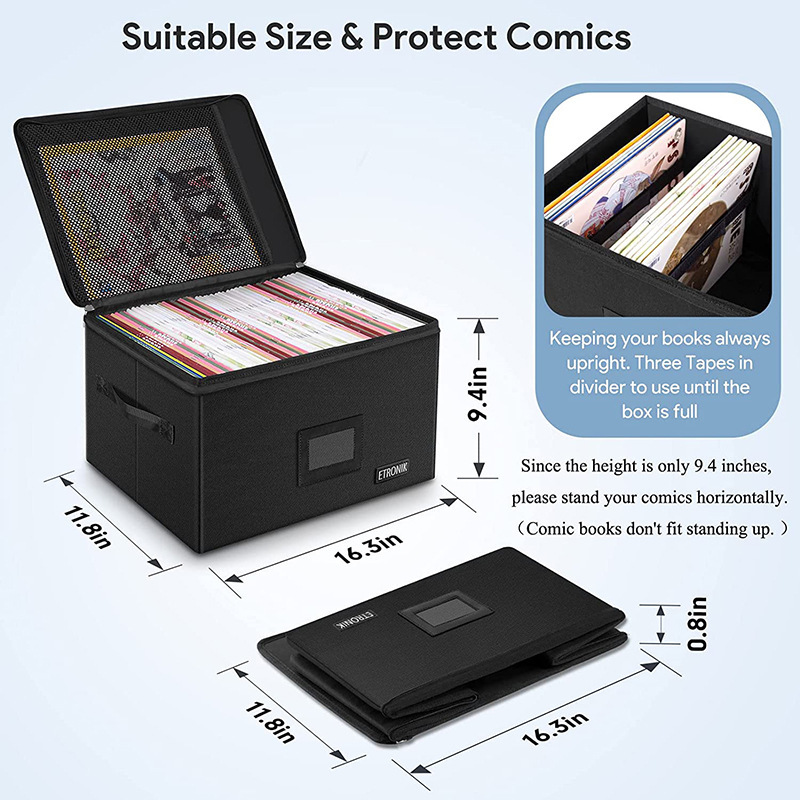 Cross-border supply of comic books with classified labels and comic book boxes with zippers and fireproof boxes.