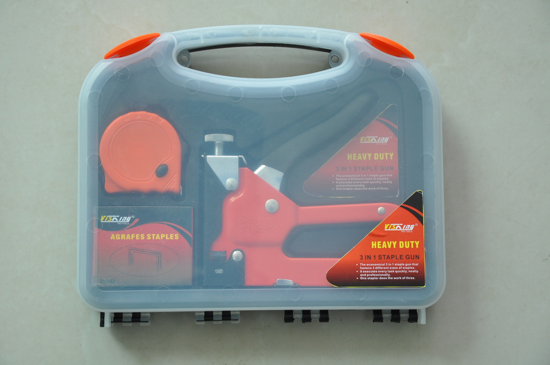 Manual single or three nail guns with rollers and nails.