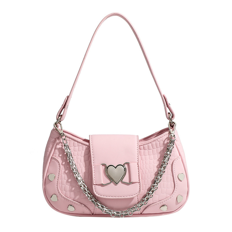 Small crowd bags, female 2024, new heart-shaped accessories in the fall, one-shoulder slash across the pack with long shoulder belts.