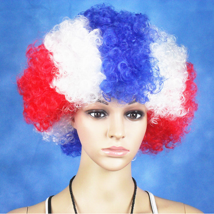 World Cup fan wig, bubble-blowed, color-coloured cheerleaders sell one of their hairs.