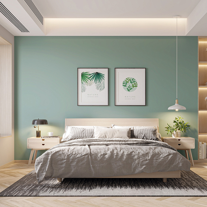 Với một bức tường dày sữa và trà với một phòng ngủ theo kiểu Bắc Âu, tường phòng khách hiện đại.