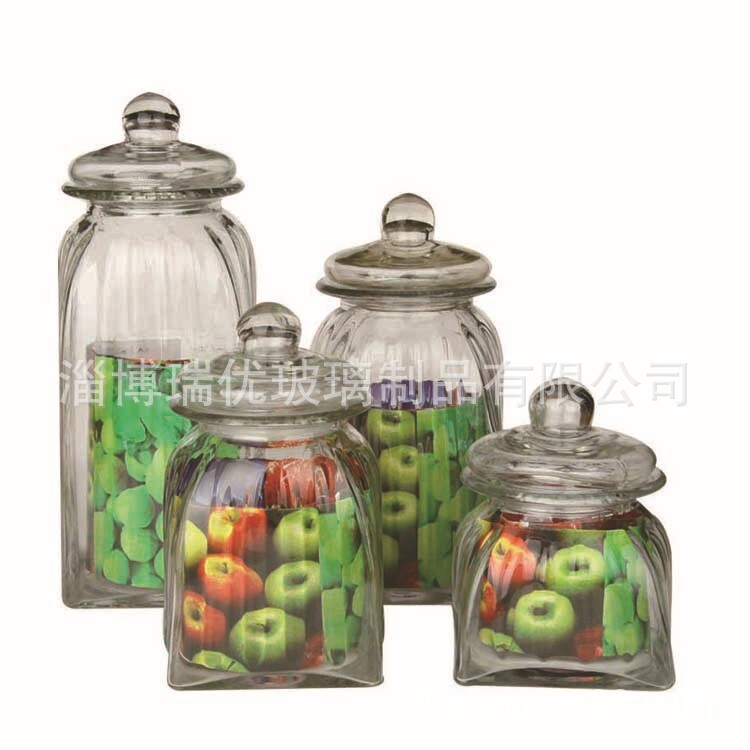 Creative sealed glass cans, kitchen rectangular glass grain reserves, tea cans.