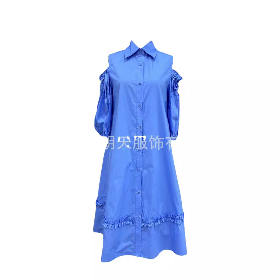 2023 U.S. fashion with loose shoulder skirts, long sleeves in cotton.