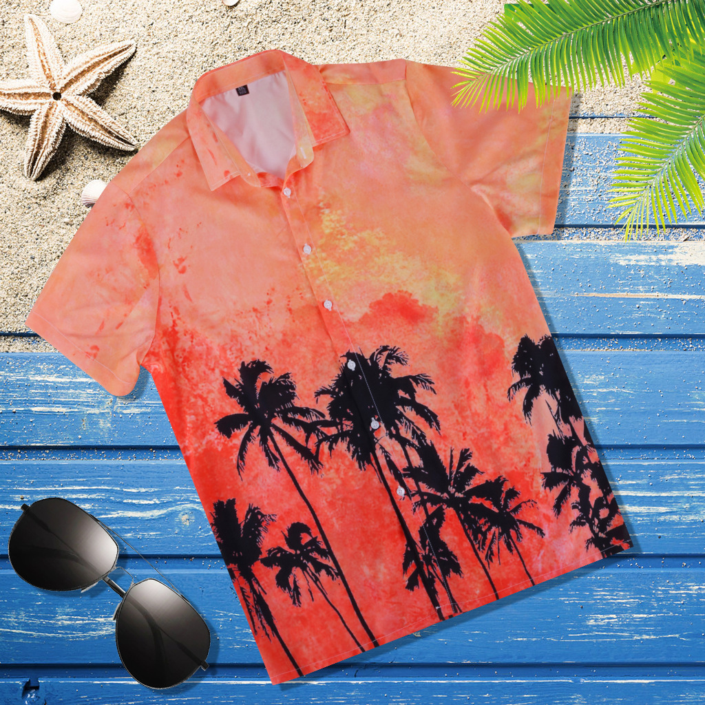 U.S. Sand Beach short sleeve shirt, male Hawaiian shirt, male-printed short sleeve shirt, direct sales.