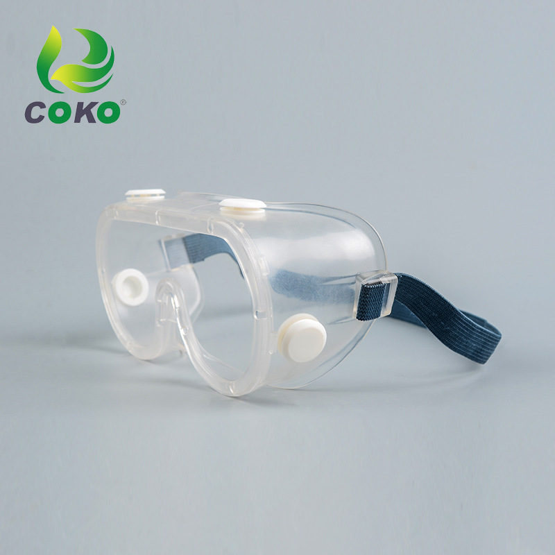 Splash-resistant dust-proof lab shock glasses.