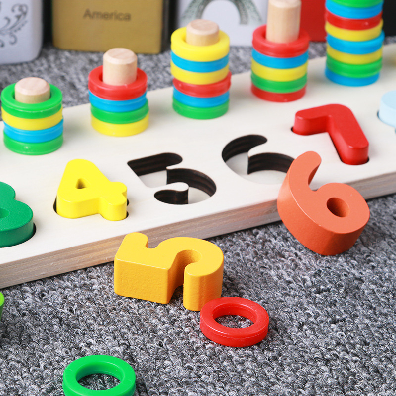 The children's number pair game pairing board of math learning, the rainbow to several circles, the children's wood toy.