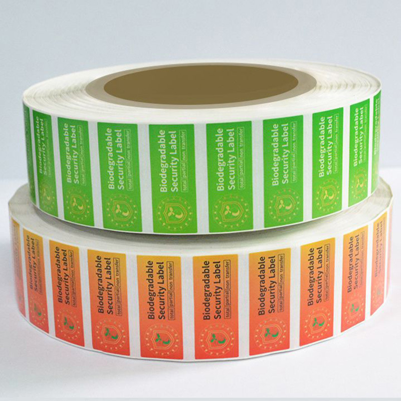 PLA degradable non-dry glue labels, biodegradable compost seal, VOID anti-false tag custom