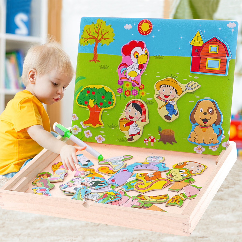 The children's toy-wood puzzle is a child's puzzle with a magma board.