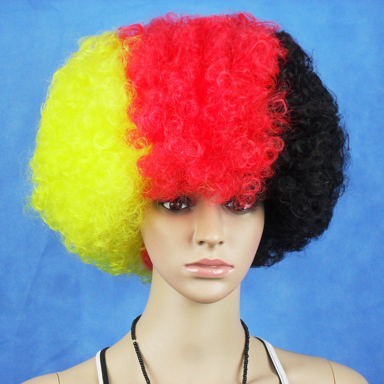 World Cup fan wig, bubble-blowed, color-coloured cheerleaders sell one of their hairs.