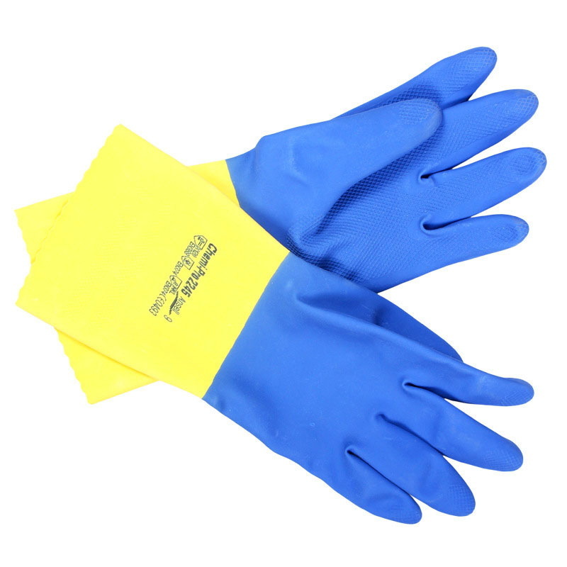 Ansel 2243 Two-colour chlorobutyel slid-resistant alkali petrochemical protective gloves