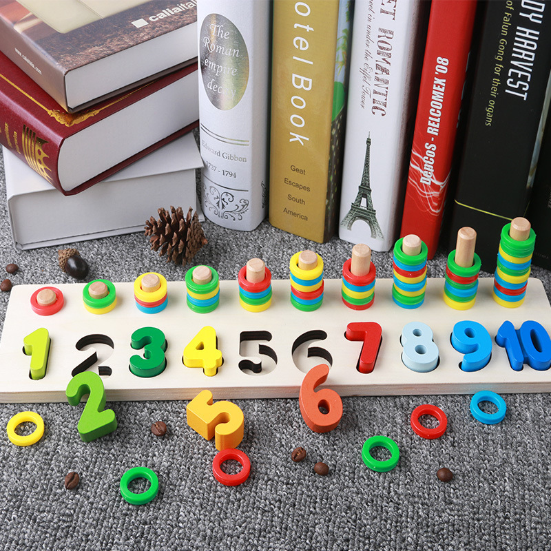 The children's number pair game pairing board of math learning, the rainbow to several circles, the children's wood toy.