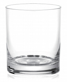 Transparent crystal glass, glass of whiskey, glass of wine.