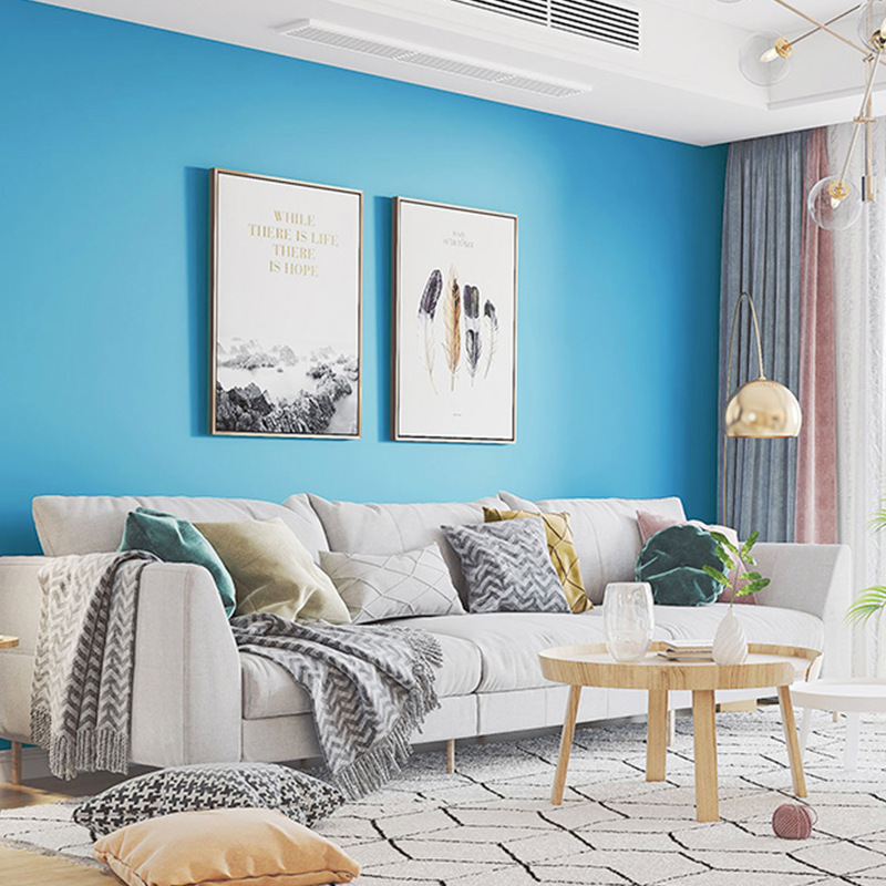 Giấy dán tường màu xanh yên tĩnh, phòng ngủ gió Bắc, tường nền làm sạch mặt giấy dán tường.