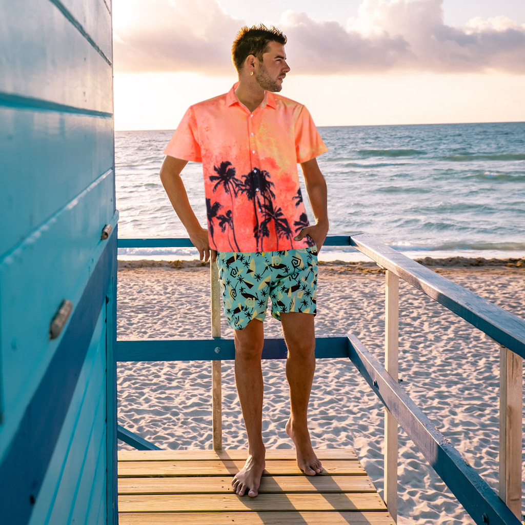 U.S. Sand Beach short sleeve shirt, male Hawaiian shirt, male-printed short sleeve shirt, direct sales.